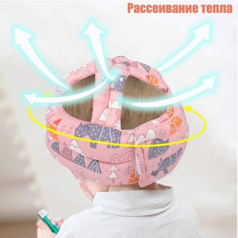 Шлем шапка детская противоударная для защиты головы малыша.Мягкая противоударная шапка. Цвет: розовый