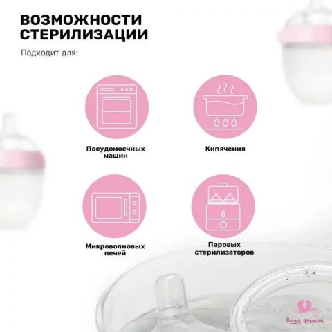 Бутылочка для кормления,150мл., с ручками, силиконовая колба, цвет розовый