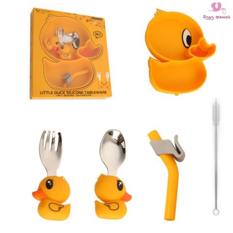 Детская посуда силиконовая, 5 предметов (уточка)
