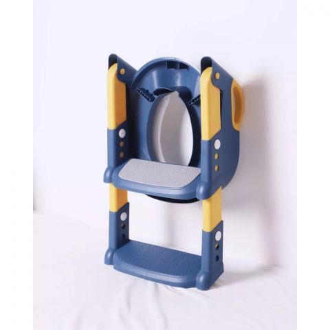 Детское сиденье на унитаз мягкое со ступенькой и лесенкой, цвет Голубой ( PU сиденье)