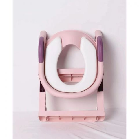 Детское сиденье на унитаз мягкое со ступенькой и лесенкой, цвет Розовый ( PU сиденье)